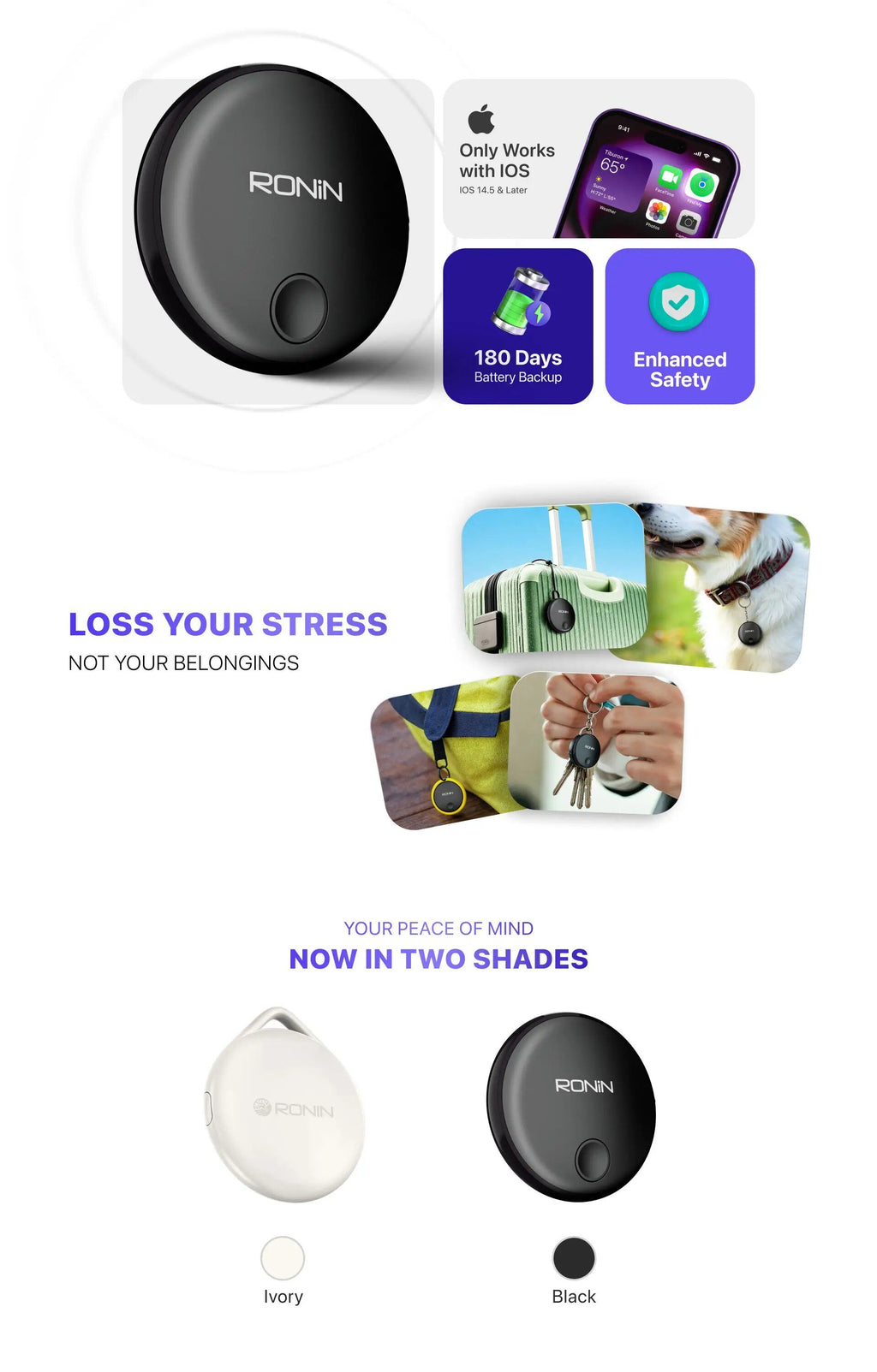 Ronin R-202 Smart Bluetooth Tracker for iPhone | Apple Find My Compatible