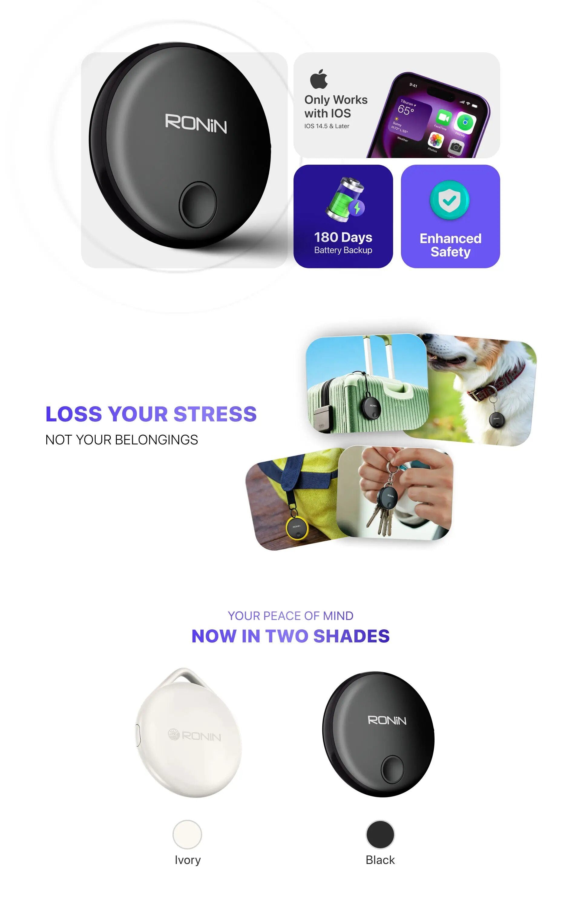 Ronin R-202 Smart Bluetooth Tracker for iPhone | Apple Find My Compatible